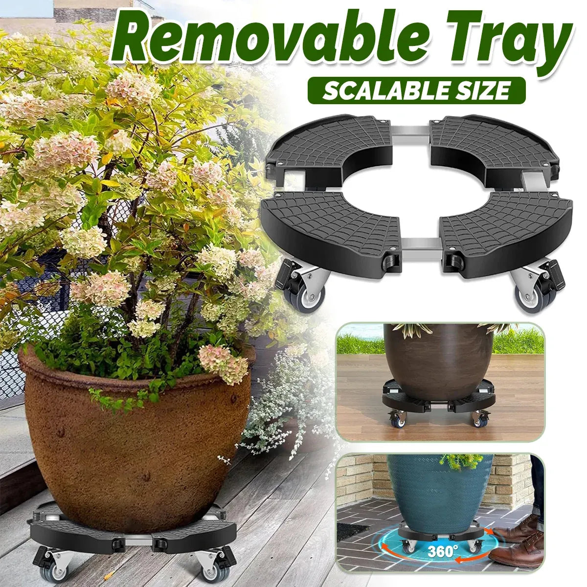 Plastic Round Retractable Plant Pot Tray Stand With Wheels Movable Durable